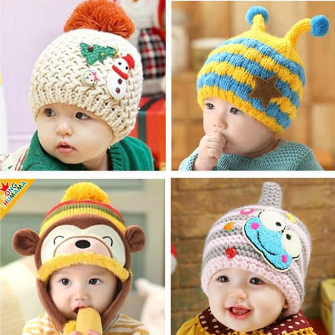 秋冬季男女儿童套头帽子宝宝婴儿冬天可爱加厚保暖针织毛线帽子潮