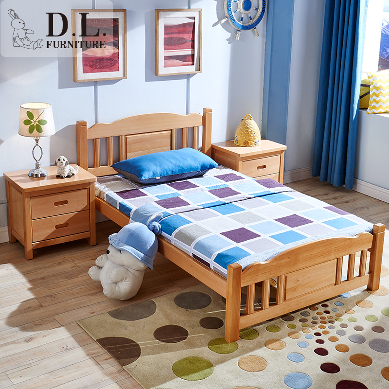 D.L.儿童床实木单人床简约床小孩实木床爬榉木床1米/1.2米/1.5米
