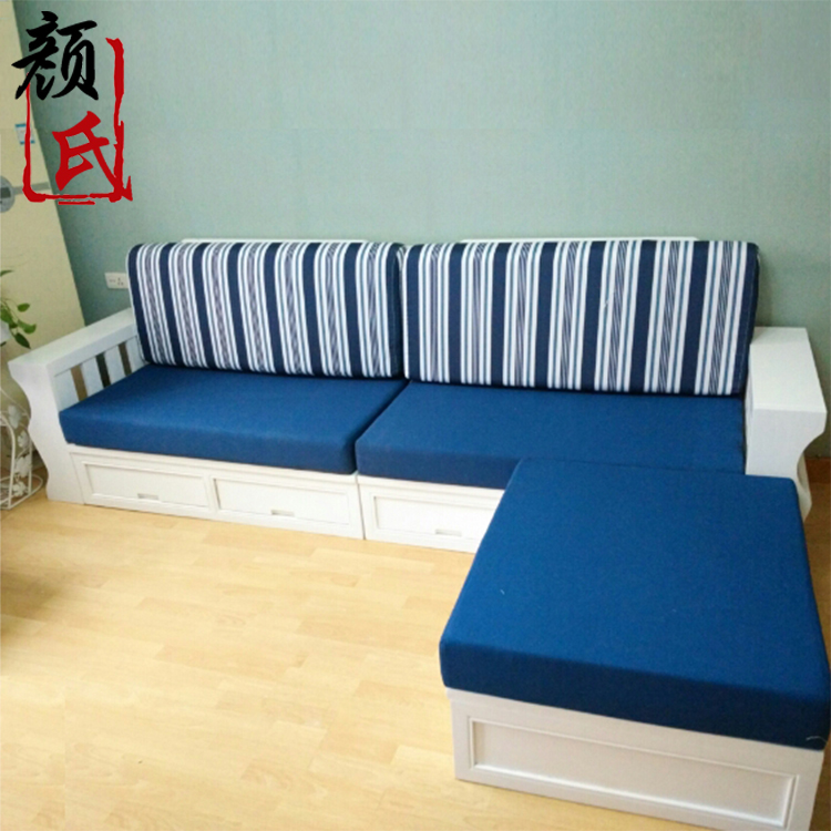 全实木沙发床布艺组合转角小户型贵妃抽屉储物客厅橡木白色家具