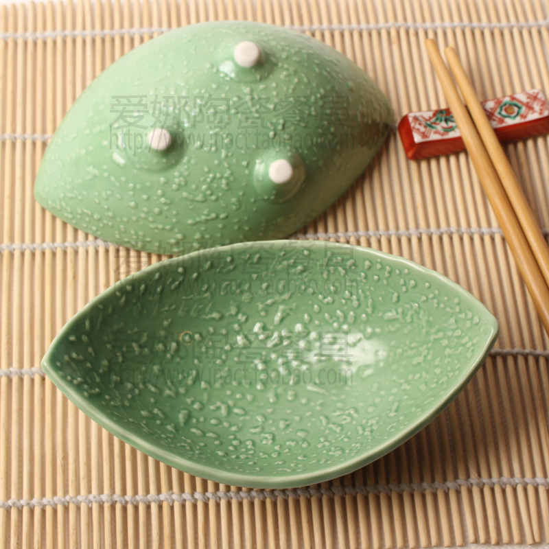 寿司碟陶瓷三脚和风碟日韩料理生鱼片盘碟冷菜碟小吃碟绿色碟餐具
