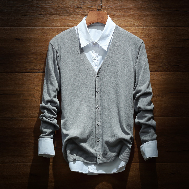 2015新款 舒适针织面料~弹性柔软~百搭V领开衫~灰色调男士针织衫