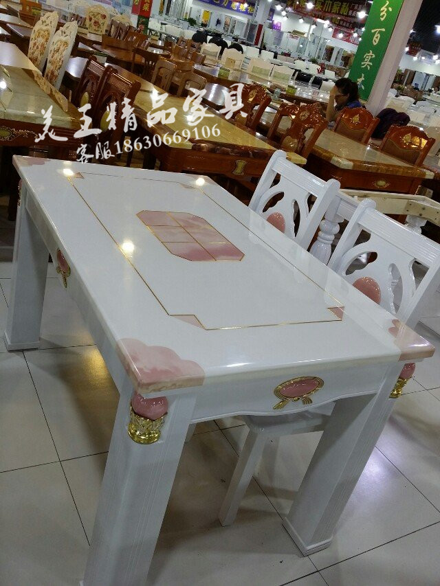 包邮 小户型韩式天然理石餐桌 欧式餐桌时尚实木桌椅长方形餐台