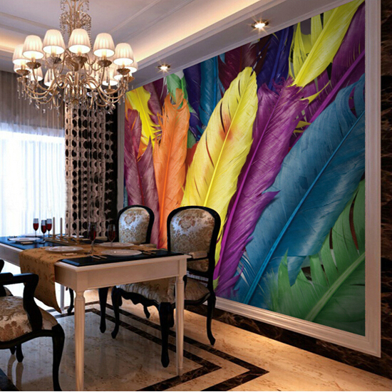 大型壁画个性3d欧式墙纸 床头餐厅卧室客厅背景墙壁纸自粘 羽毛