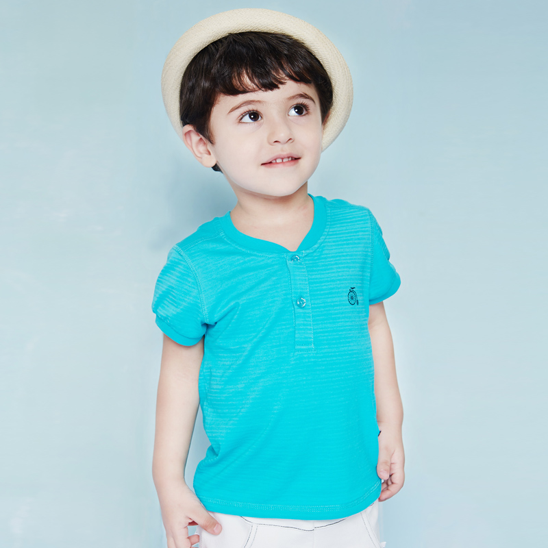 阳光鼠2015新款童装儿童纯色圆领T恤男童夏装纯棉宝宝短袖上衣
