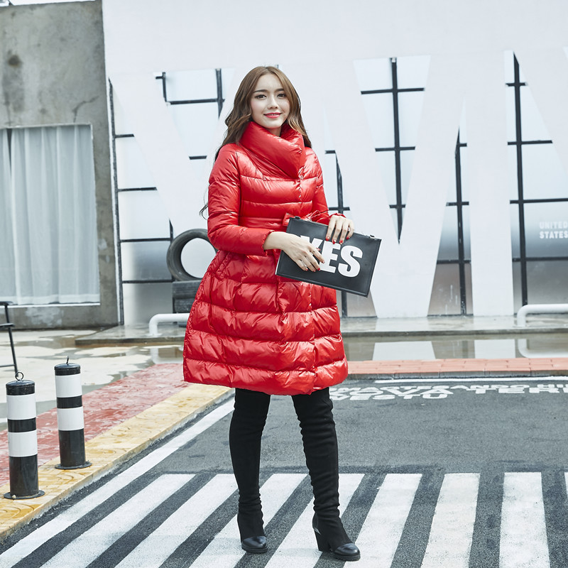 ENGAYI新品2016韩版时尚系带大摆蓬蓬羽绒服女中长款红色（孕妇）