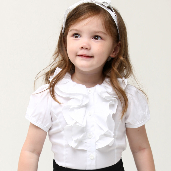 韩国进口代购童装2015夏款女童儿童短袖荷叶领衬衫T恤打底衫