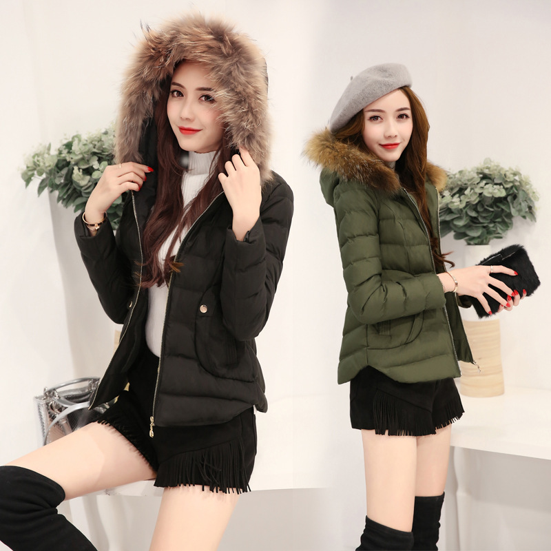 2016年冬季新款 韩版短款修身加厚长袖纯色连帽棉衣/棉服