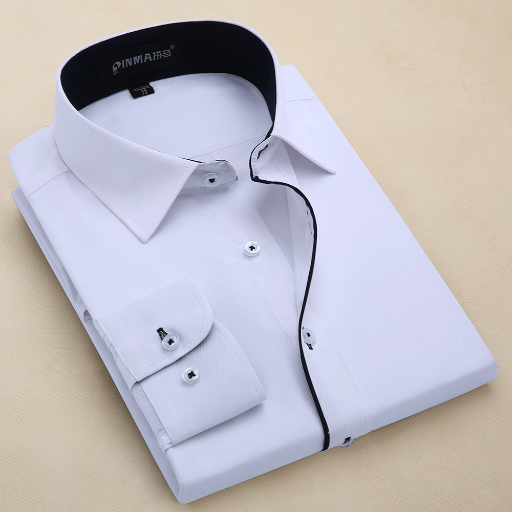 春秋季男士免烫长袖衬衫 职业商务正装韩版修身纯白色衬衣男工装