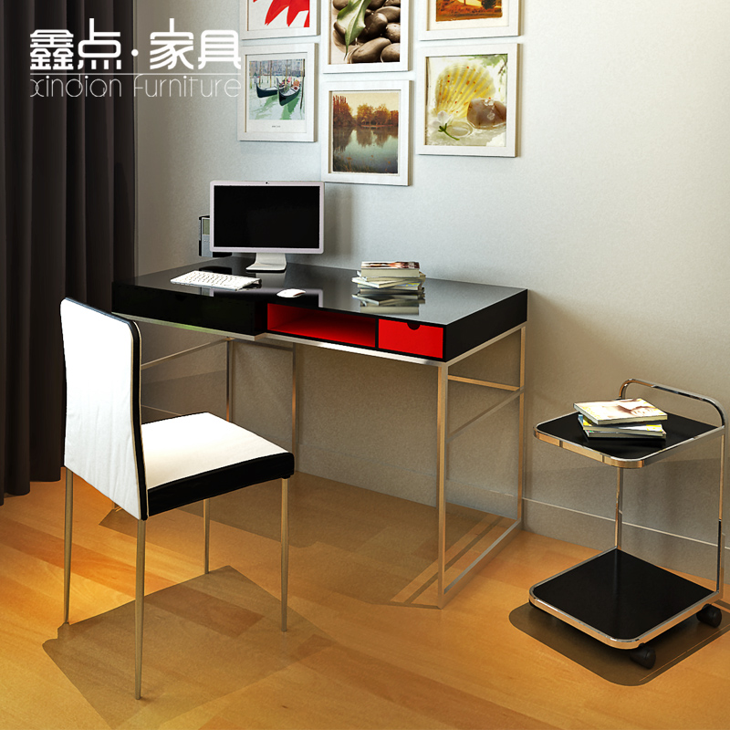 鑫点家具 创意书桌 简约现代 亮面不锈钢支架 烤漆台面S-Z104