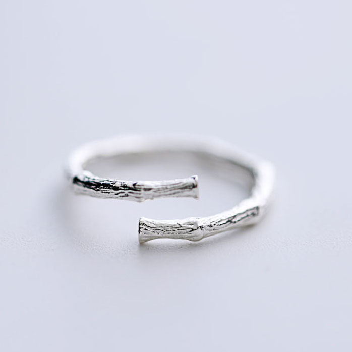 韩国饰品s925纯银简约个性树枝树桩戒指开口指环女生日礼物潮