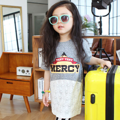 韩国进口代购童装2015夏款女童儿童长款休闲短袖T恤打底衫