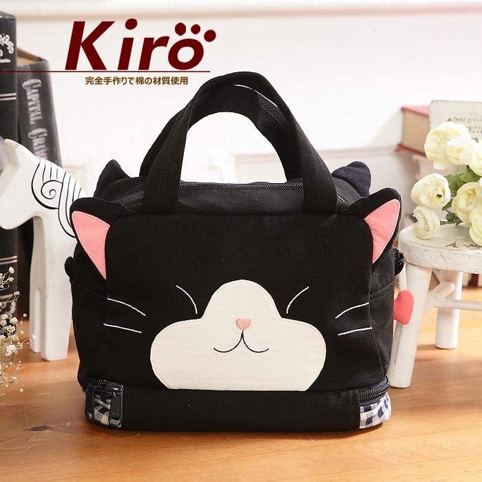 Kiro奇乐猫 可爱女士便当袋 卡拉猫咪时尚帆布韩版手提包 210696