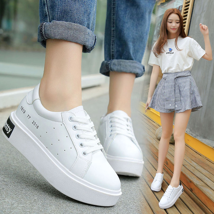 韩版新款时尚厚底休闲运动鞋字母单鞋舒适透气女鞋经典小白鞋