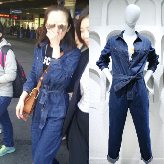 2016年杨幂机场同款休闲显瘦长袖宽松工装连体裤街头潮流女装