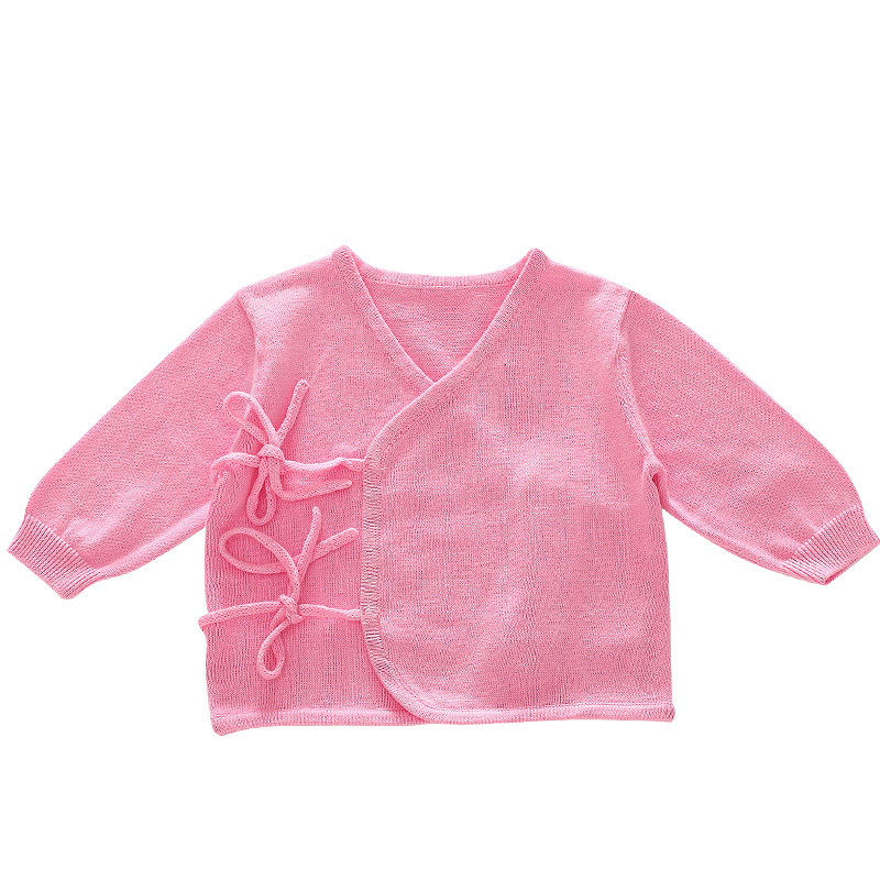 婴儿内衣针织衫 春夏季纯棉新生儿宝宝系带长袖内衣 保暖透气针织
