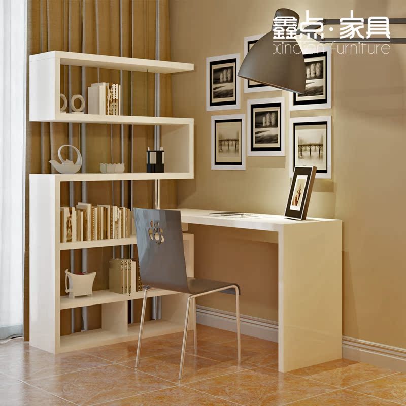 鑫点家具 现代白色烤漆转角书桌书柜组合 家用办公写字台S-Z103