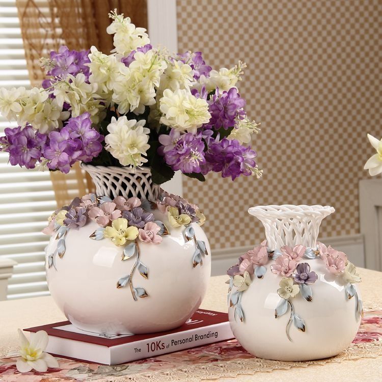 欧式台面白色陶瓷花瓶创意干花花插工艺品简约客厅礼品电视柜摆件
