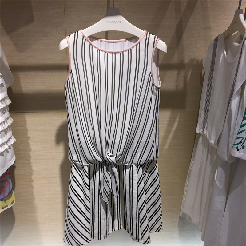 魅力三彩2015夏装新款S520330L条纹无袖连衣裙S520330L20专柜正品
