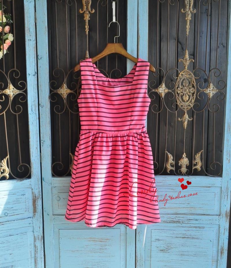 2015杰茜莱代购新款红色条纹连衣裙同款甜美专柜品质