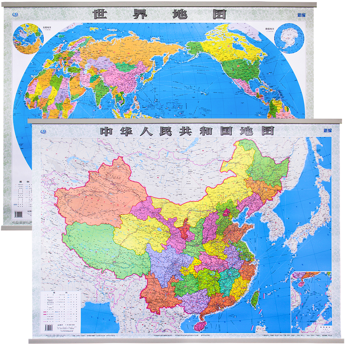 【正版买一赠三】2015中国地图挂图1.1+世界地图挂图1.1米全国商务办公室通用中学地理超值套装共2张中华人民共和国地图 世界地图