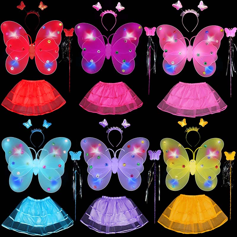 万圣节蓬蓬裙演出服装表演天使发光变色魔法棒蝴蝶翅膀三四件套