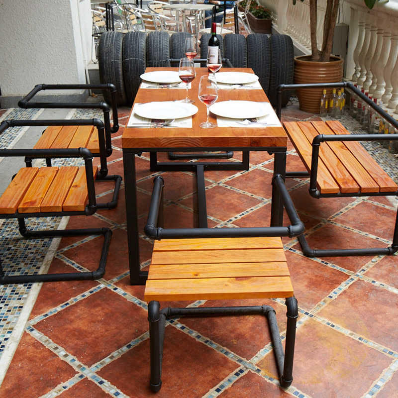 餐桌 美式长方形实木桌子 办公桌 酒吧桌 铁艺餐桌餐椅组合 简约