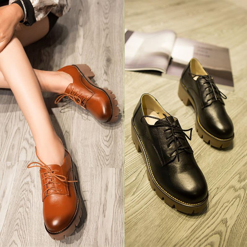 Coolcept2015真皮新款韩版擦色皮中跟 低帮鞋舒适耐磨底圆头单鞋
