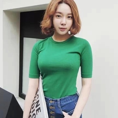 春季新款韩国代购纯色针织棉修身显瘦打底T恤短袖