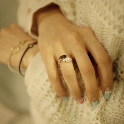 韩国进口饰品正品现货代购 韩式韩版女士气质珍珠串宽版食指戒指
