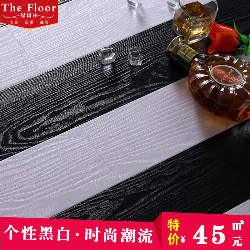 强化复合木地板纯白色纯黑色木纹浮雕地板同步对花12mm厂家直销