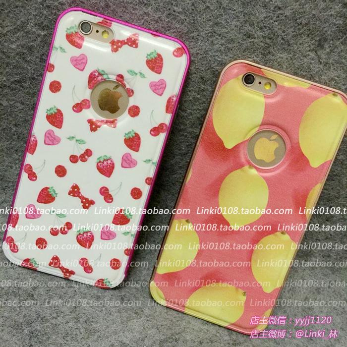 清新草莓柠檬金属边框PU皮背板组合苹果iphone6手机壳6plus保护套