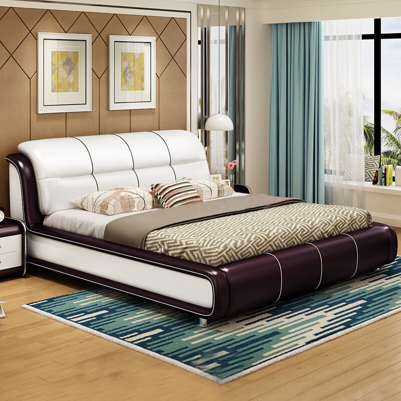 六家铺 真皮床现代简约婚床1.8米双人床皮艺床1.5米软包床定制