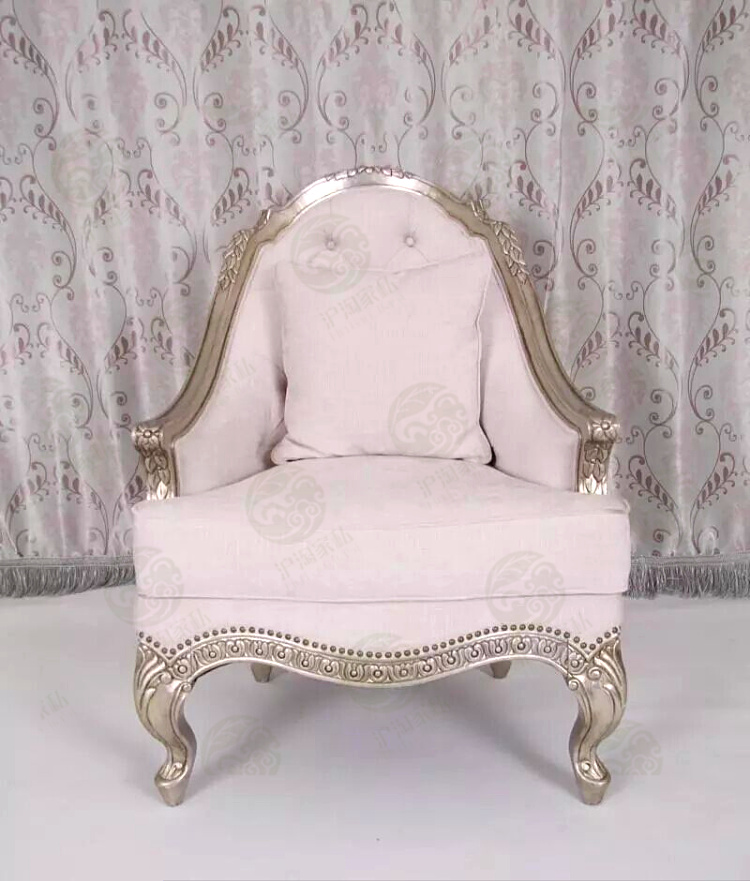 美式实木单人椅香槟银品牌高档设计师家具法式做旧时尚样板房沙发