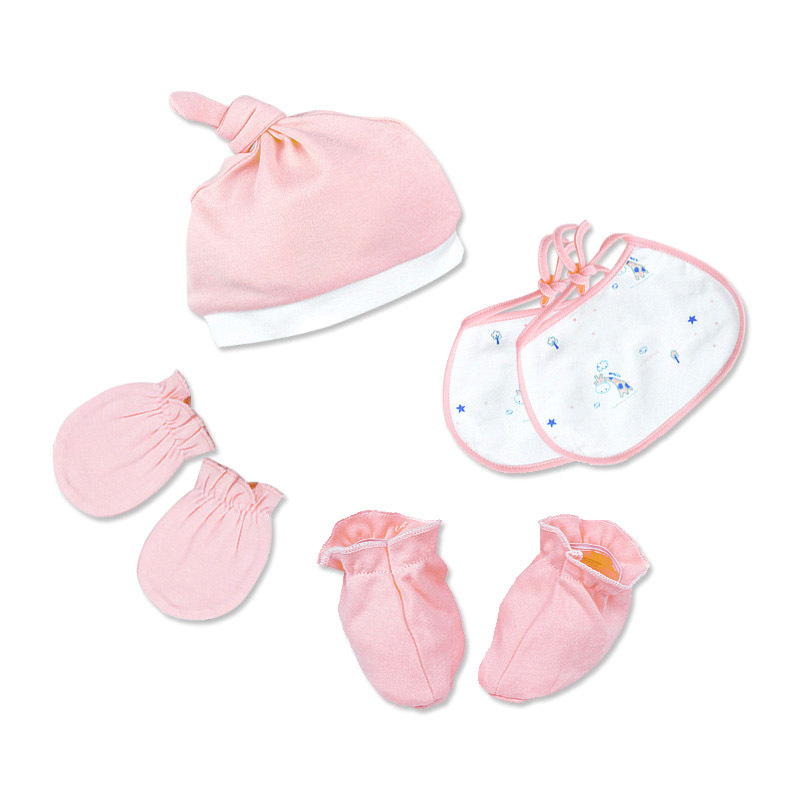 新生儿宝宝口水巾手脚套5件套婴儿套装宝宝纯棉舒适套装