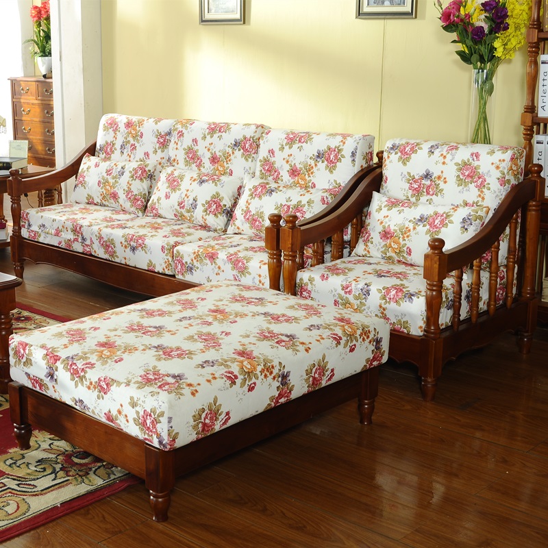 红椿木实木沙发妃凳组合乡村田园风格纯实木沙发妃椅带海绵套