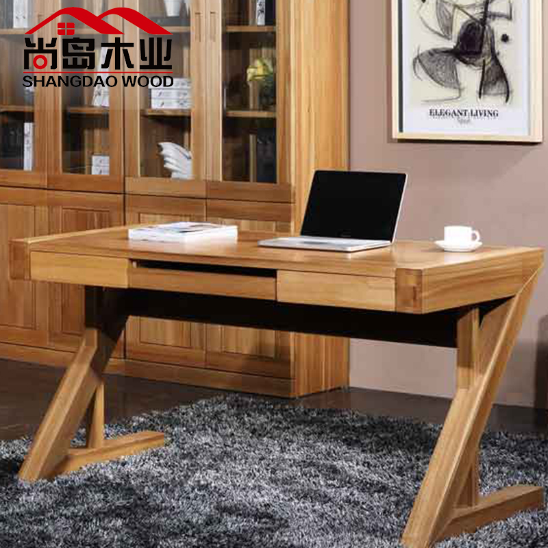 榆木实木书桌 纯实木书桌 电脑桌Z字书桌 现代简约实木写字台