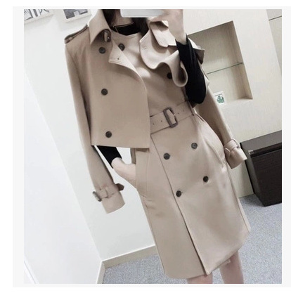 2016秋冬新款韩版修身中长款两件套风衣马夹小外套
