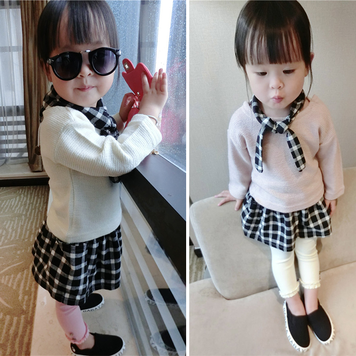 女童装秋装韩版休闲针织衫短裙儿童套装女宝宝小孩衣服1-2-3-岁潮
