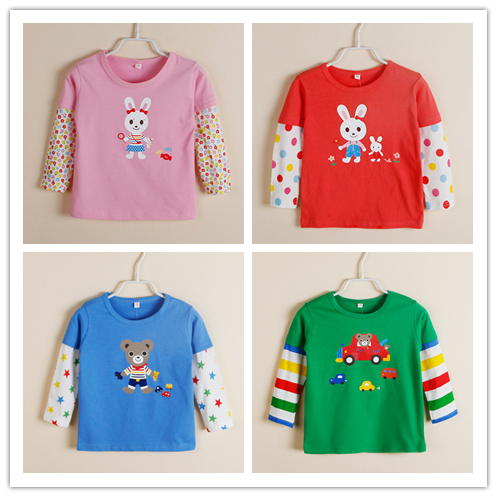 2015热卖miki汽车小熊兔子宝宝儿童T恤纯棉卡通长袖T恤1-2-3-4-5