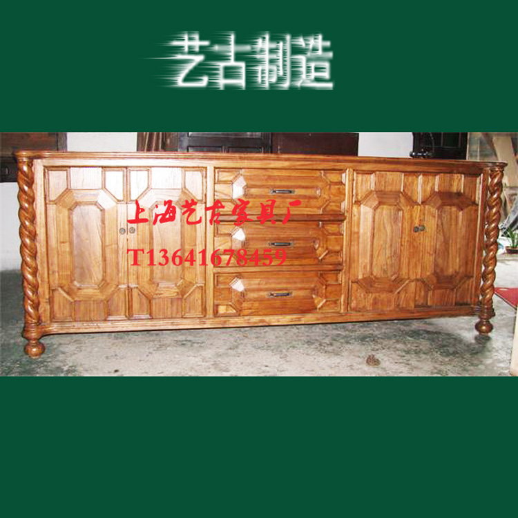 热卖新中式古典老榆木餐边柜复古做旧美式储物柜整装实木家具柜子
