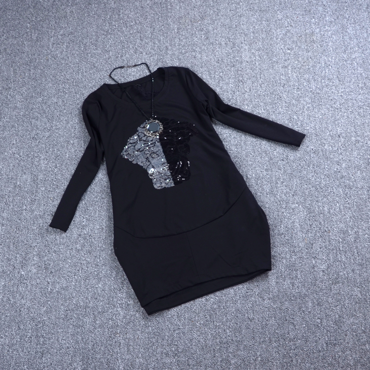 欧洲站2015秋装新款怡蕾歌66121亮片中长款T恤七分袖南韩上衣小衫