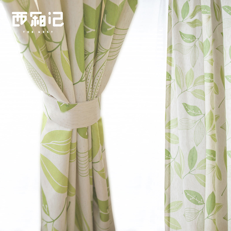 【西厢记】定制成品棉麻客厅遮光布 田园卧室飘窗窗帘成品  绿枝