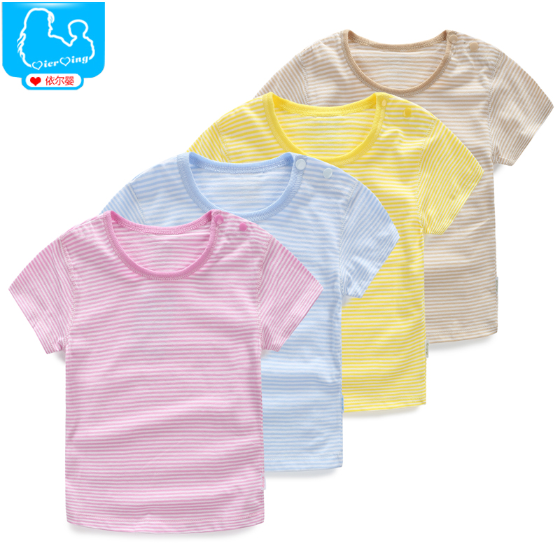 婴儿夏装0-1-2岁男女宝宝夏季衣服薄款纯棉肩开扣短袖T恤上衣