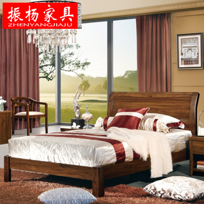 振杨家具 简约现代中式床橡木床 实木单双成人床1.2米简易床特价
