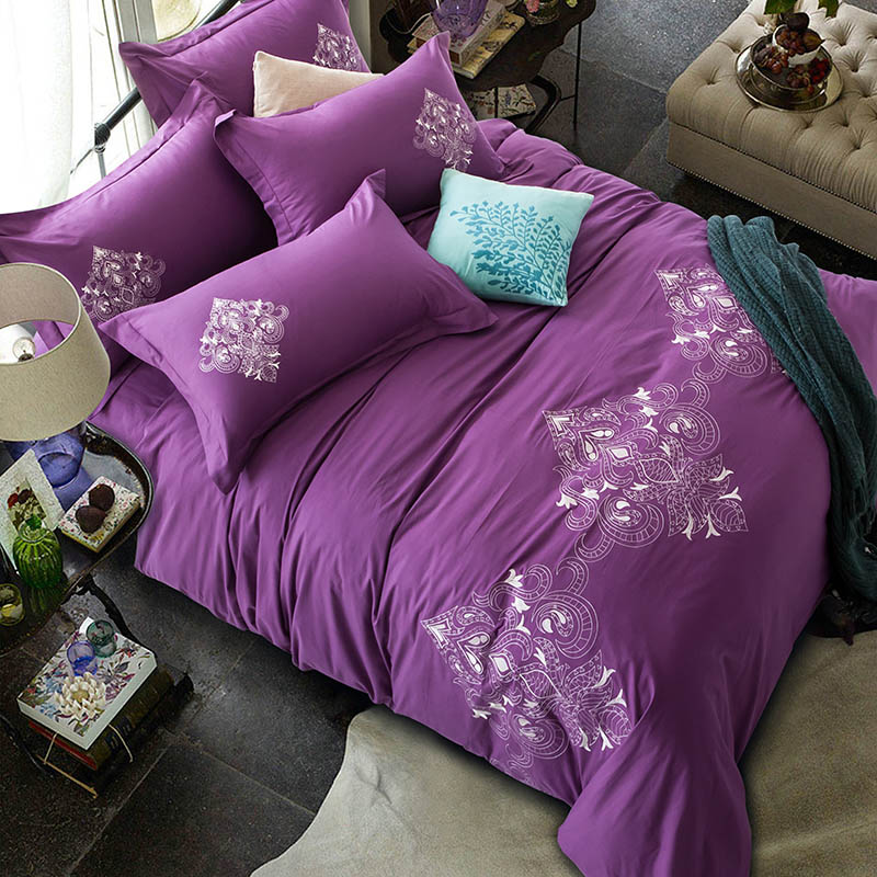 简约纯棉家纺双人床上用品床单式全棉绣花刺绣四件套件1.8米床用