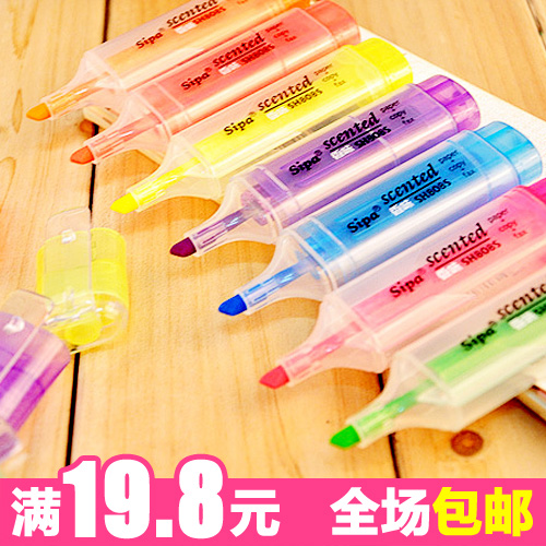 满19.8免邮 韩国文具清新大容量糖果彩色 香味荧光笔水彩笔记号笔