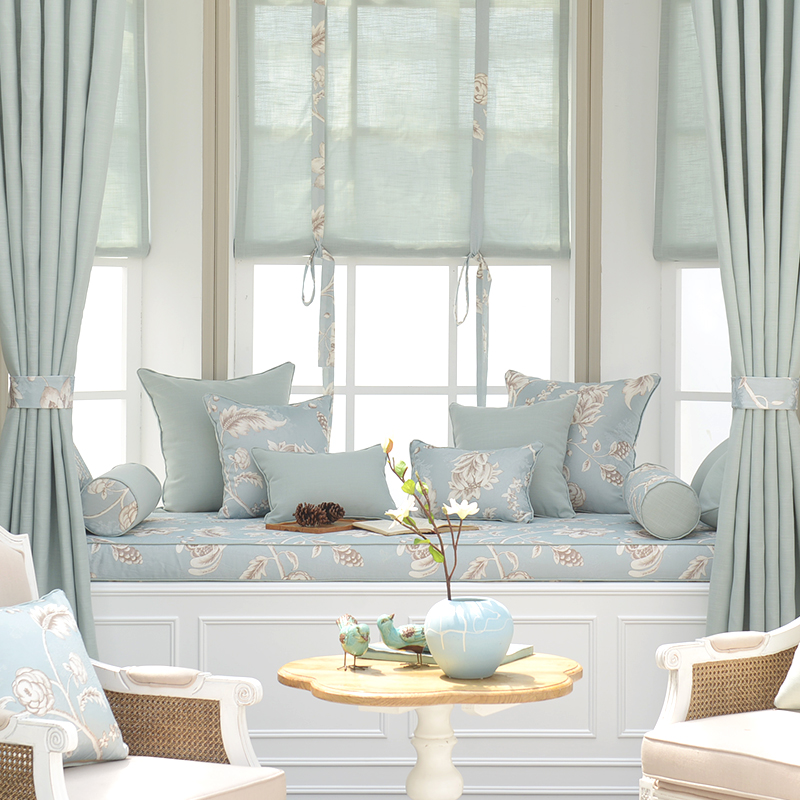 美式乡村飘窗垫子加厚 定做高密海绵窗台垫现代纯色沙发垫榻榻米