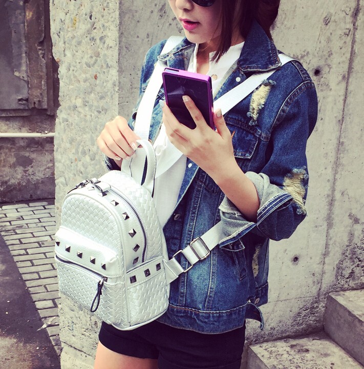 2015夏季韩国新品潮女包编织双肩包休闲背包PU书包学院风女背包包