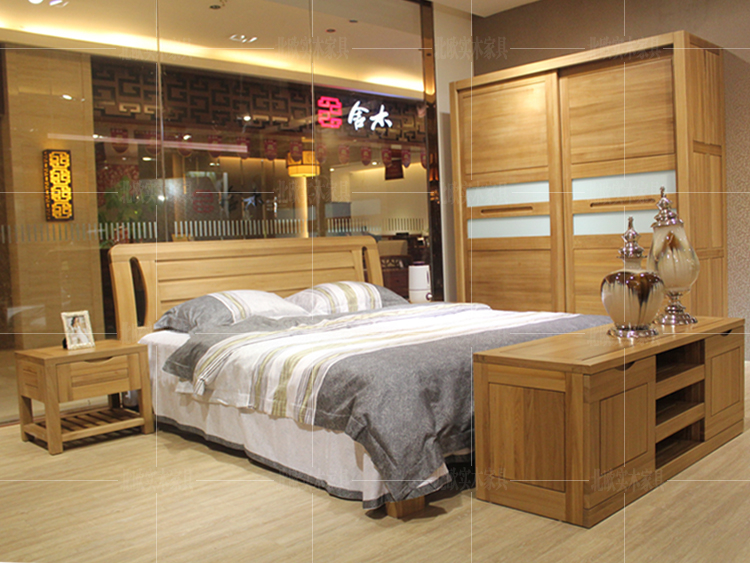 榆木床厚重款 全实木双人床1.8米 简约现代卧室家具 实木高箱床