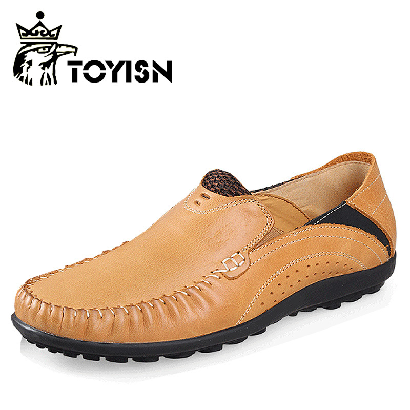 Toyisn男士休闲皮鞋豆豆鞋商务男鞋真皮大码鞋透气套脚懒人鞋单鞋